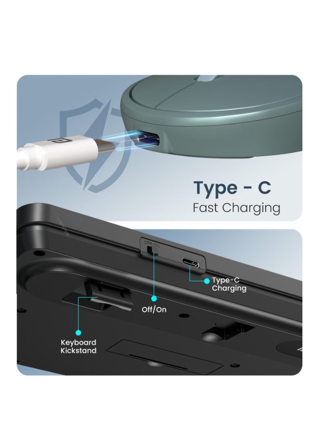بورترونيكس Portronics Key11 Combo Rechargeable Wireless Keyboard and Mouse Set, Bluetooth 5.3&2.4GHz Wireless,Type-C Fast Charging,Gradient Keys, Noiseless Typing, High Precision Mouse, for PC&Laptop(Blue) - Image 3